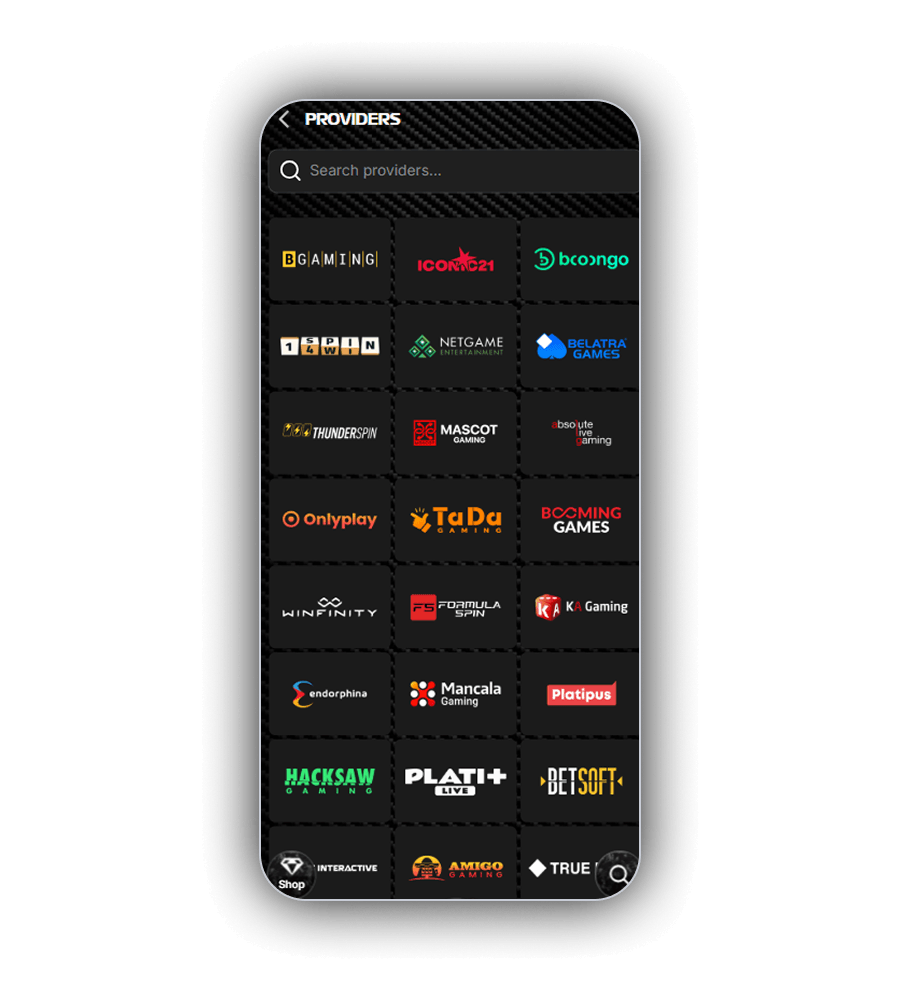 Spin Formula providers panel showing BGaming, Booongo, 1Spin4Win, Netgame, Belatra and other studios