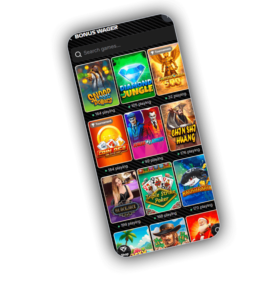 Spin Formula tiled games catalogue with live player counts and tournament badges
