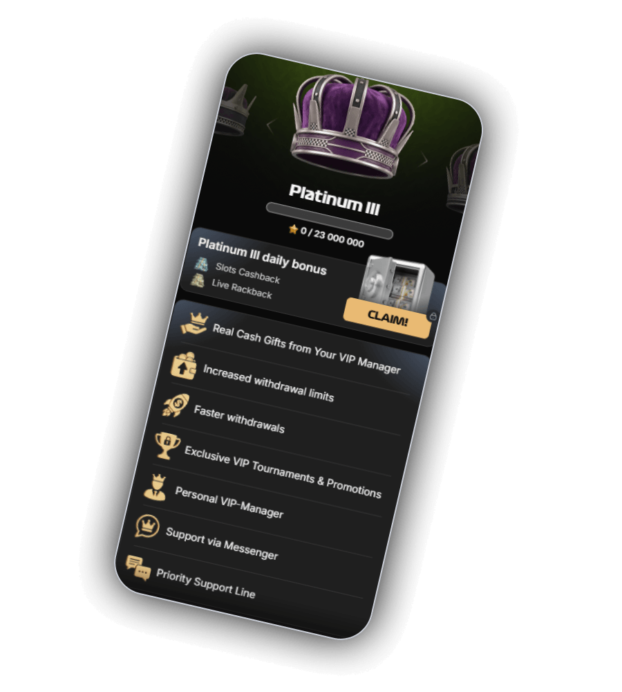 Spin Formula VIP club showing the Platinum III tier, daily cashback drop, personal manager and priority support benefits